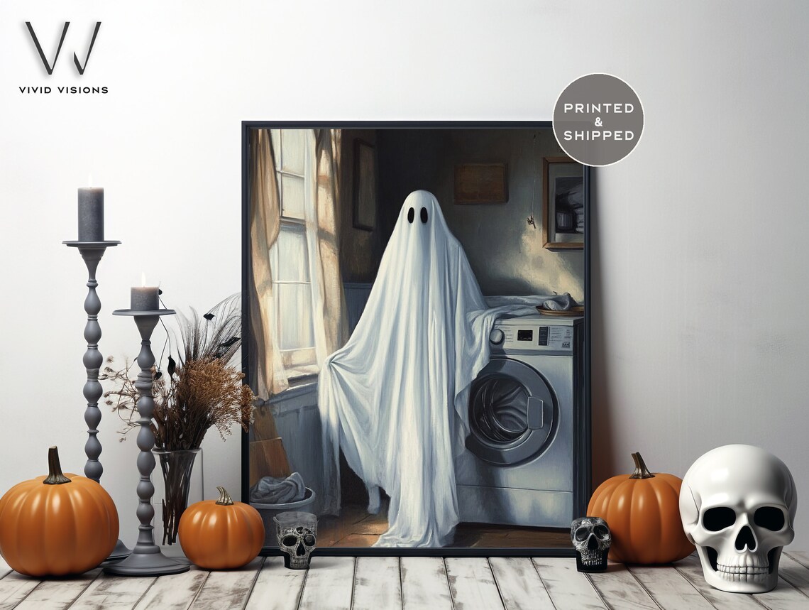 Spooky Ghost Laundry Day Halloween Bathroom Art Print - Image 3
