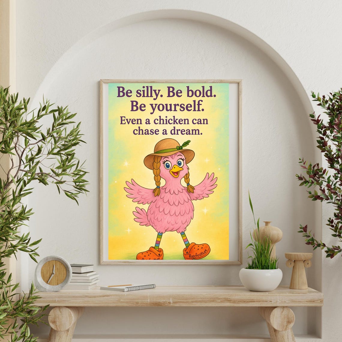 Whimsical Pink Chicken Art Print Inspirational Nursery Decor