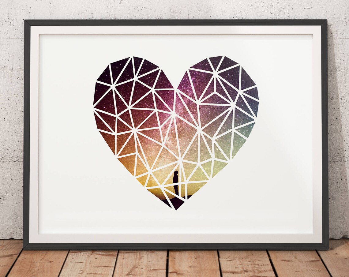 Galaxy Heart Geometric Love Poster Milky Way Stars Romantic Wall Decor