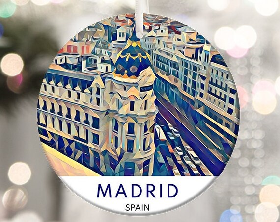 Madrid Spain Colorful Cityscape Round Christmas Ornament Travel Poster