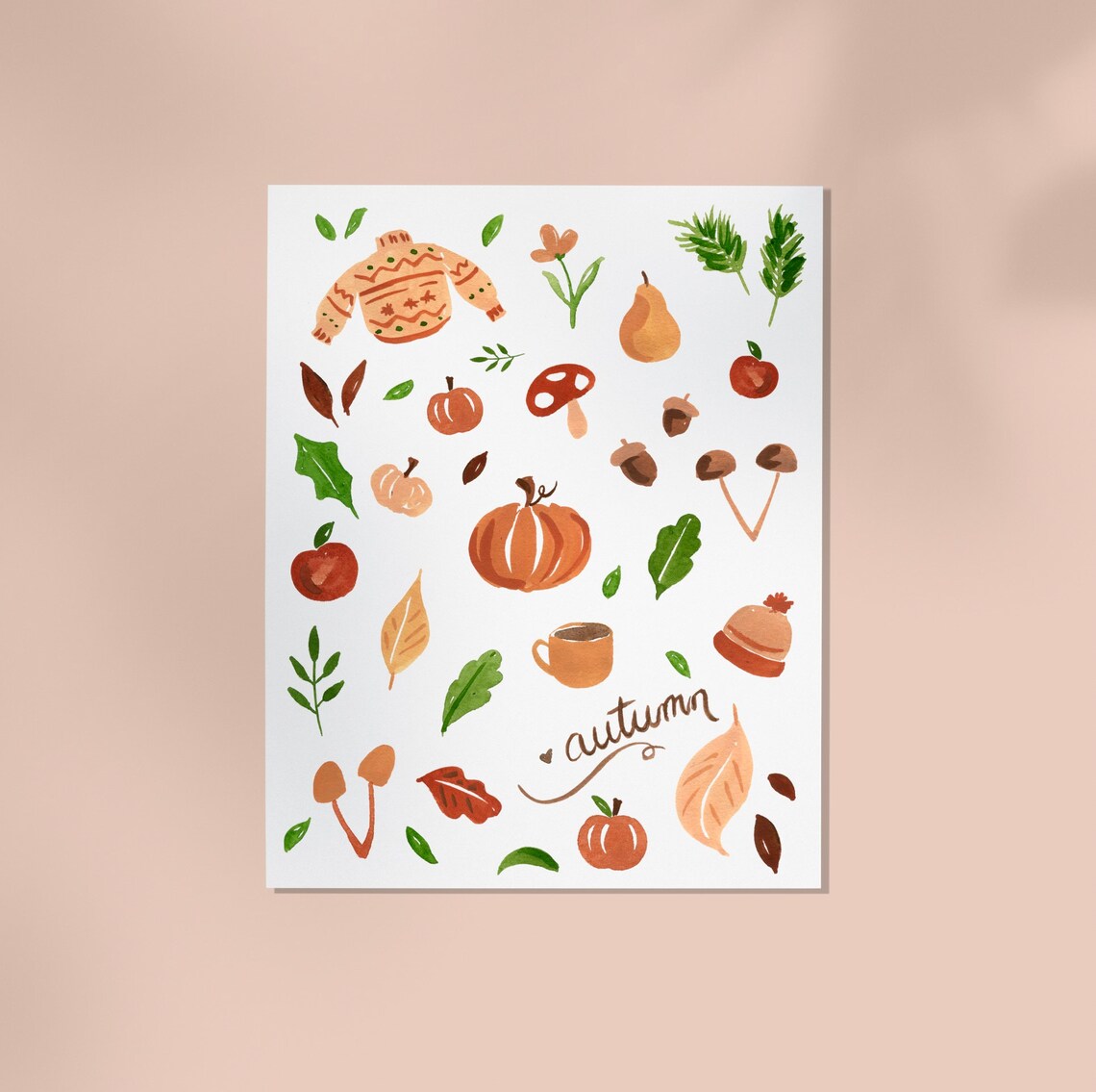 Autumn Cozies Watercolor Fall Wall Art, Coffee & Pumpkins - Image 3