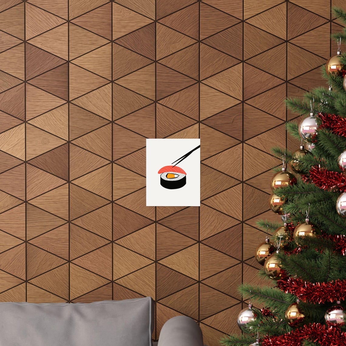 Minimalist Salmon Nigiri With Chopsticks Sushi Artwork Poster - Image 3
