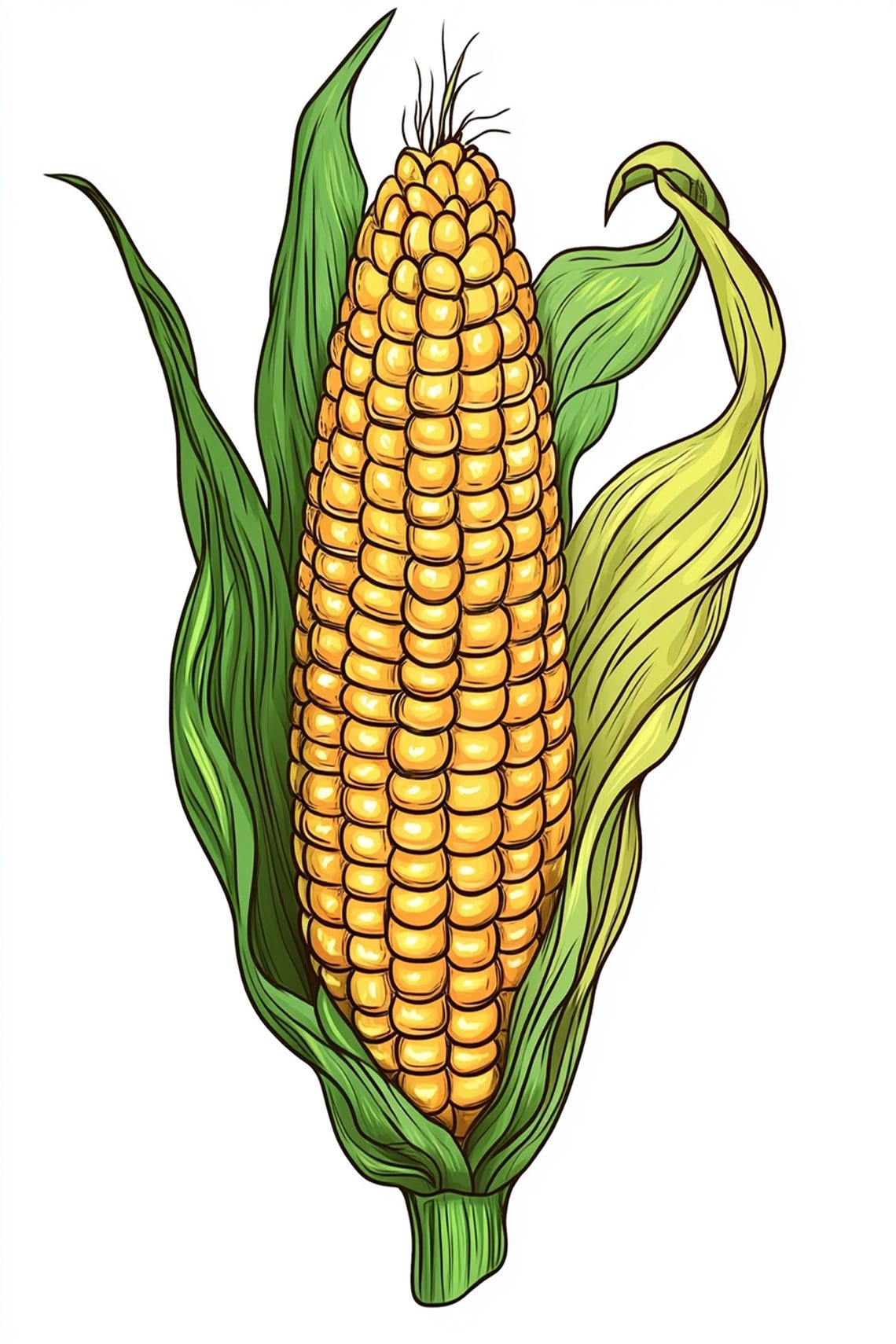 Cartoon Corn on the Cob Illustration with Green Husks Poster - Image 3