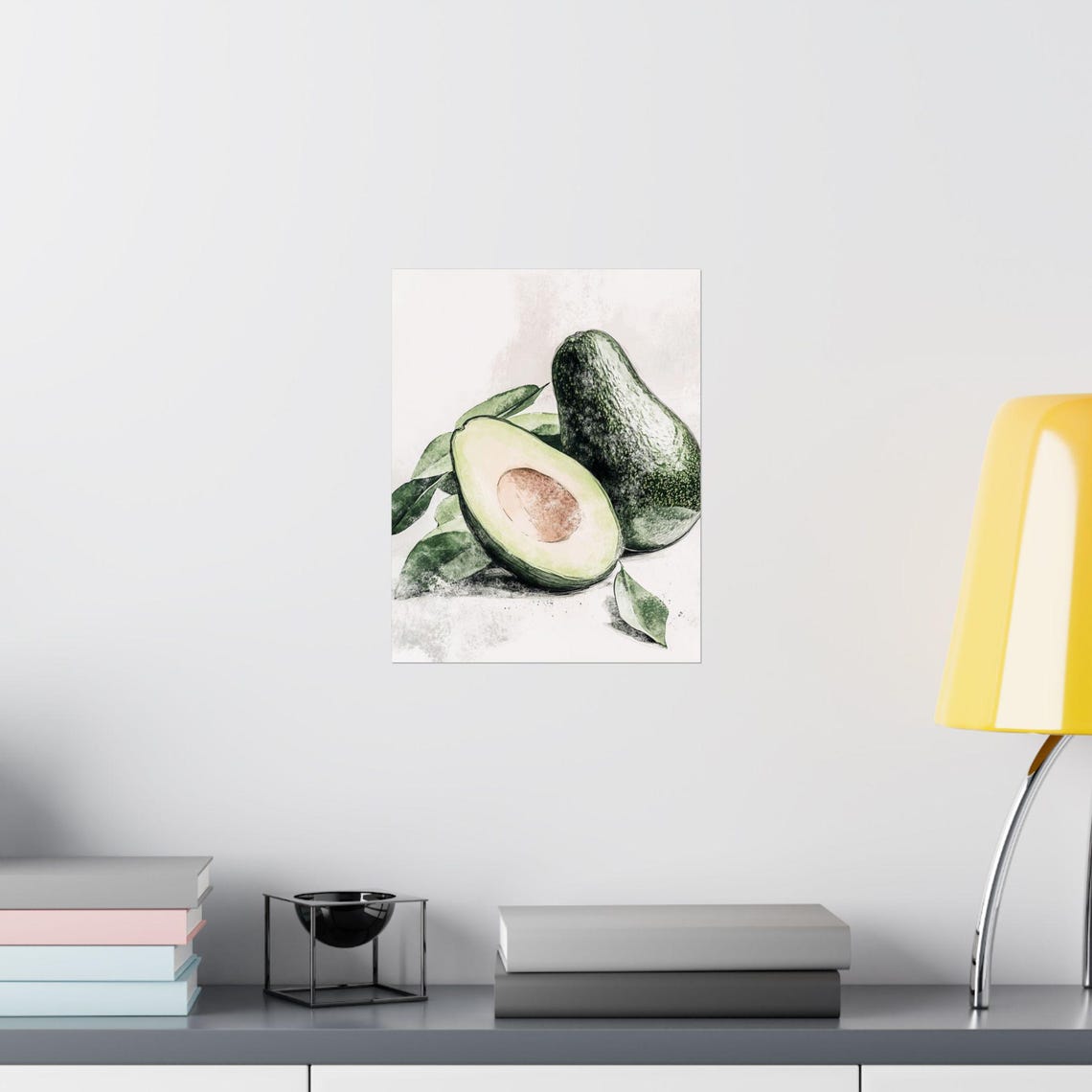 Avocado Pair One Halved Watercolor Botanical Food Artwork Poster - Image 2