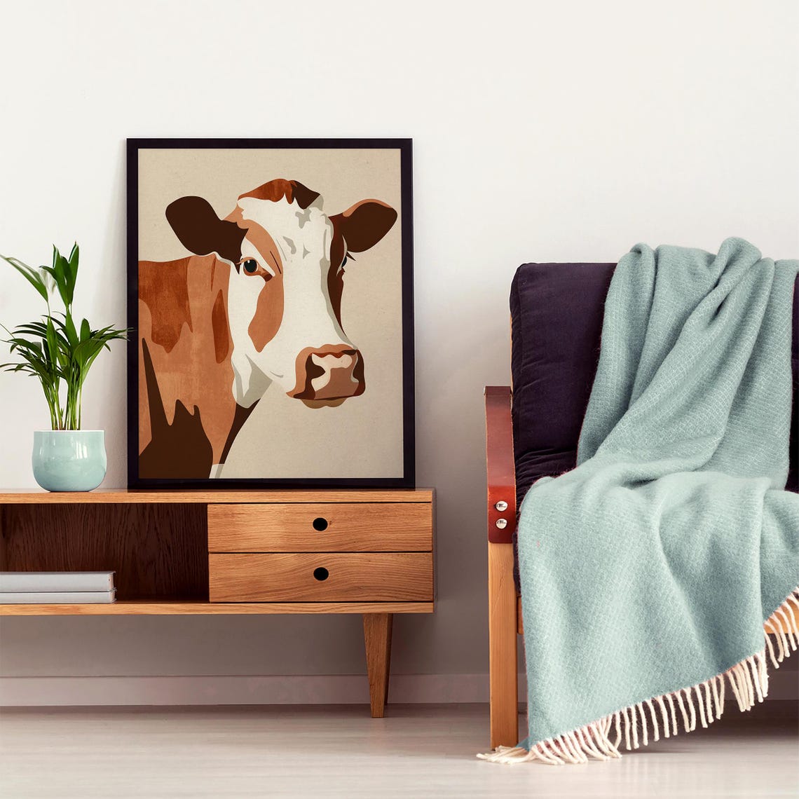 Modern Flat-Style Illustrated Cow Portrait in Warm Brown Tones Poster - Image 5