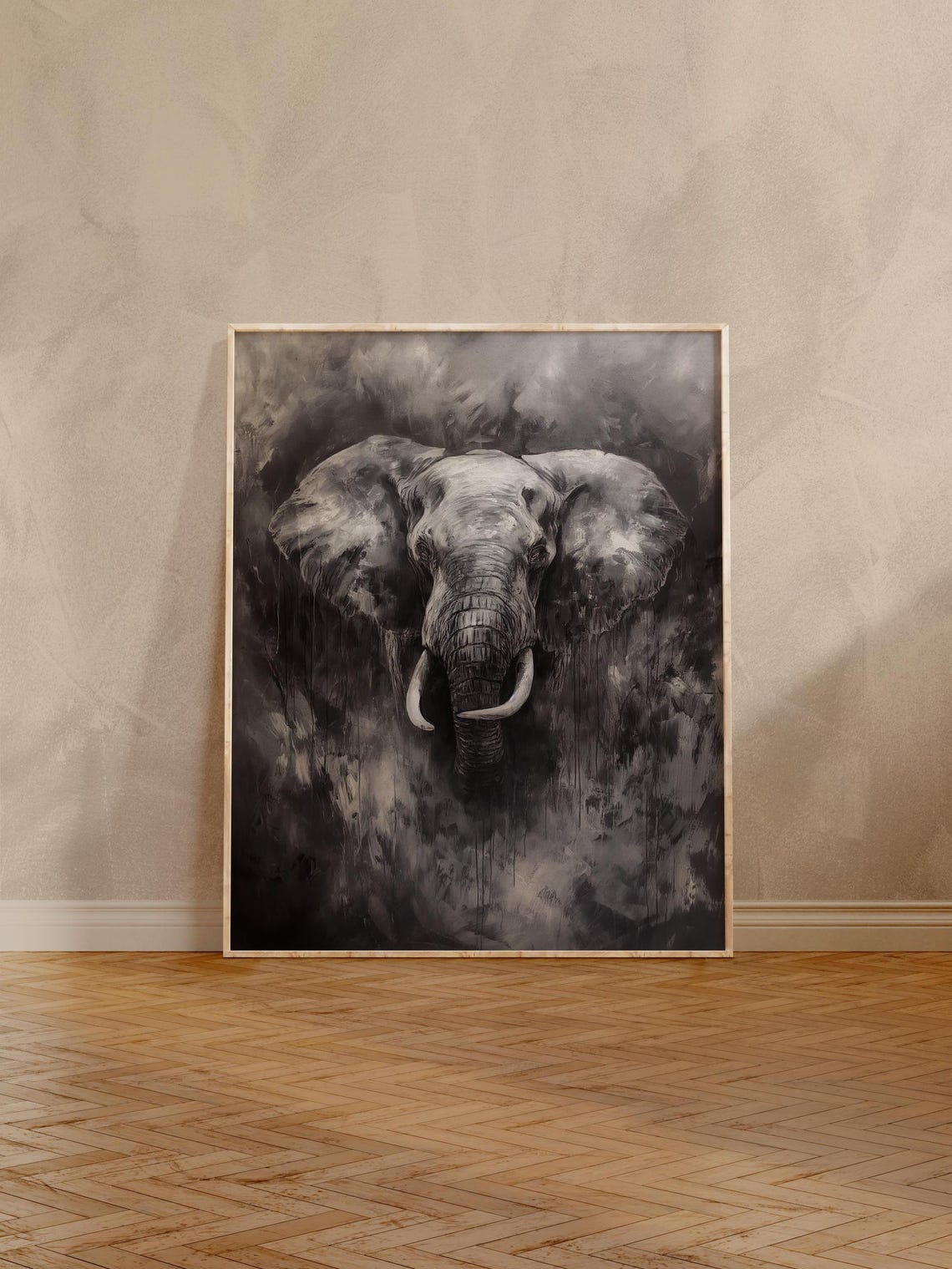 African Elephant Head Charcoal Style Dramatic Wildlife Art Poster - Image 7