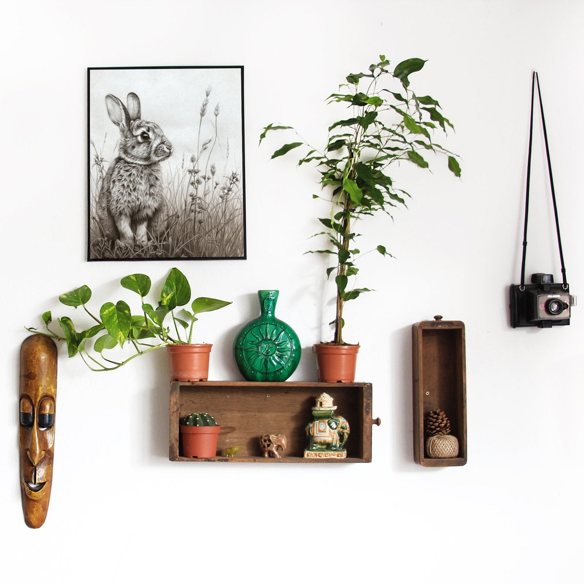 Rabbit in Tall Grass Graphite Pencil Drawing Wildlife Poster - Image 5