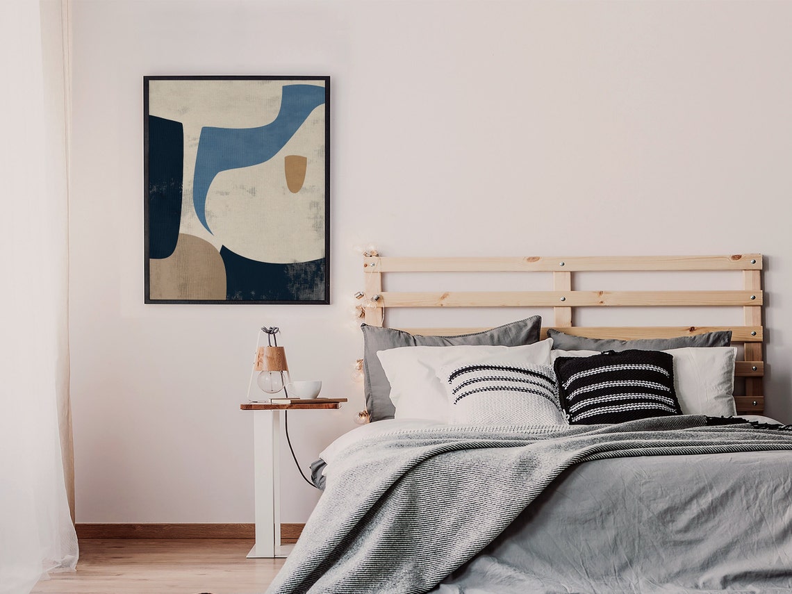 Blue Cream and Navy Organic Shapes Mid Century Modern Art Poster - Image 6