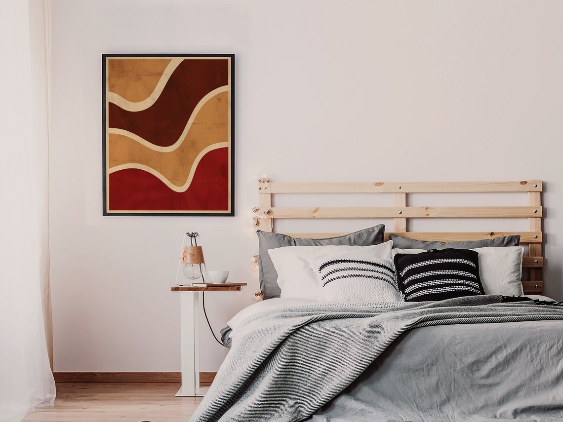 Burgundy and Cream Flowing Waves Retro Mid Century Abstract Poster - Image 6