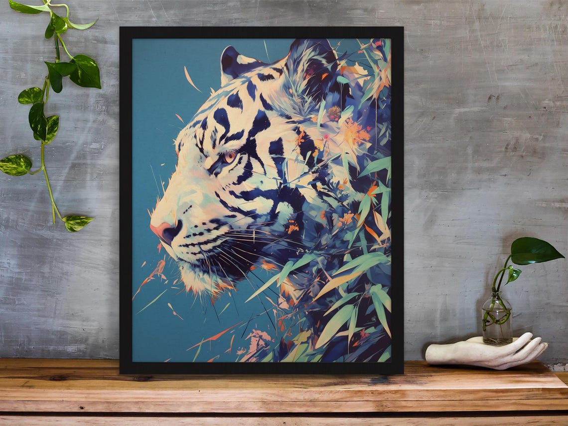 Bold Apex Cat Decor Wildcat Panther Gift For Him White Bengal Tiger Wildlife Cat - Image 2
