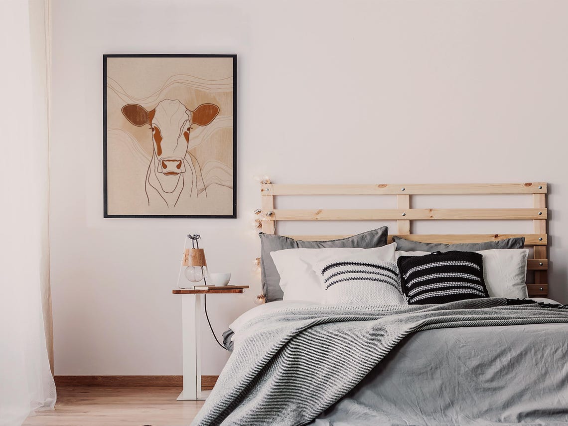 Terracotta Line Drawing of a Cow on a Warm Beige Canvas Poster - Image 6