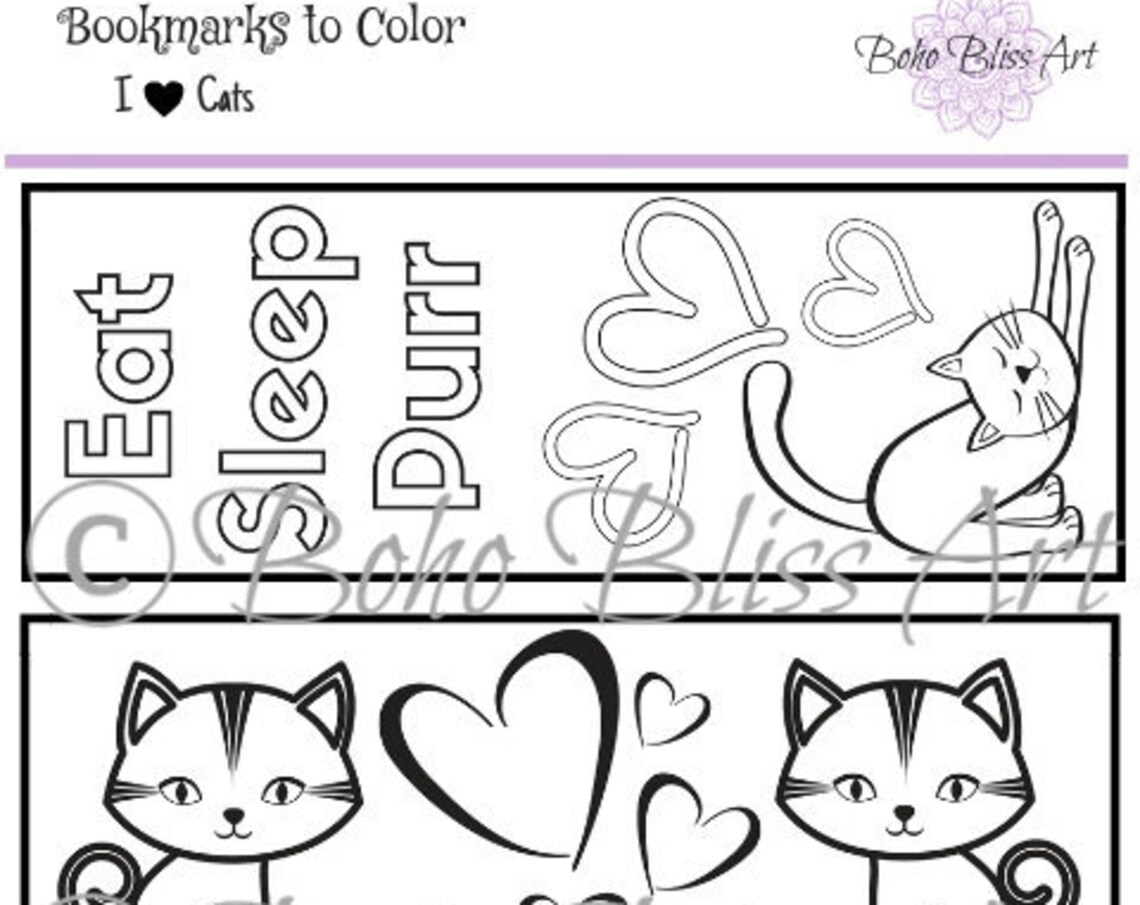 Cute Cat Coloring Bookmarks, DIY Kids Art Print - Image 2