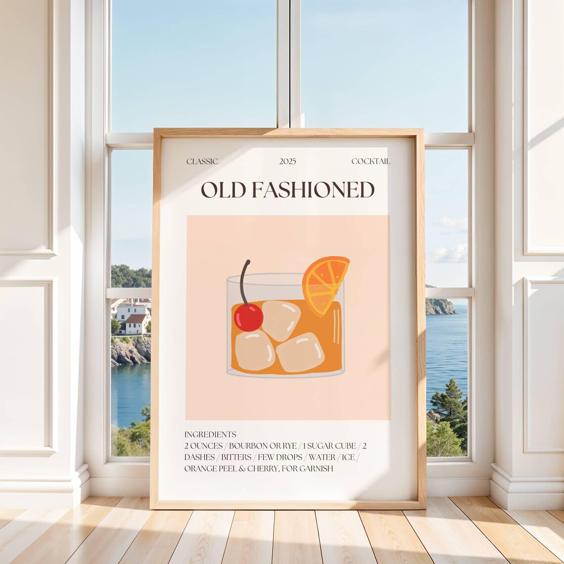 Old Fashioned Classic Cocktail Recipe 2025 Bar Cart Art Print