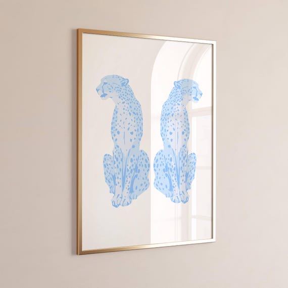 Blue Cheetah Print Trendy Animal Wall Art For Dorm Room Apartment Cute Bedroom Decor Instant Poster