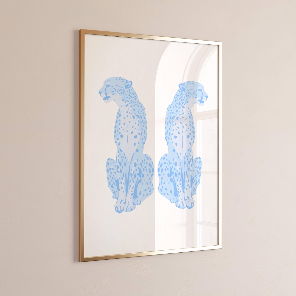 Twin Blue Cheetahs Mirrored Animal Art Print for Trendy Bedrooms