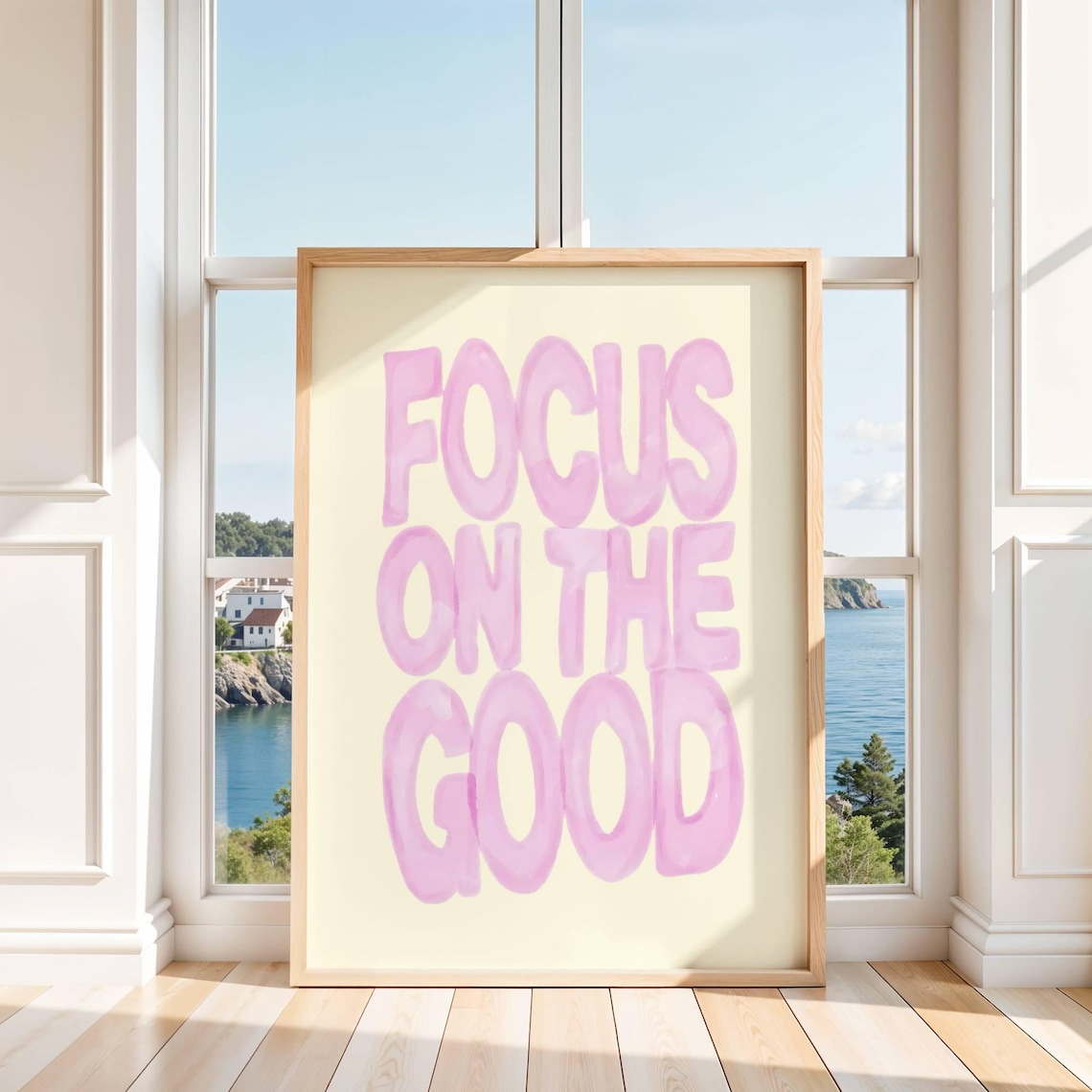 Focus on the Good Pink Watercolor Quote Print for Teen Girls Room
