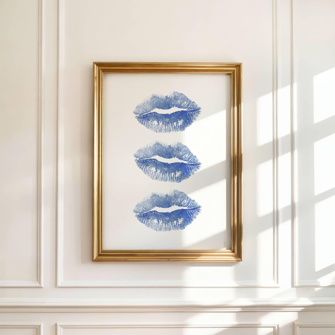 Blue Lipstick Kiss Marks Triple Coquette Chic Dorm Room Poster