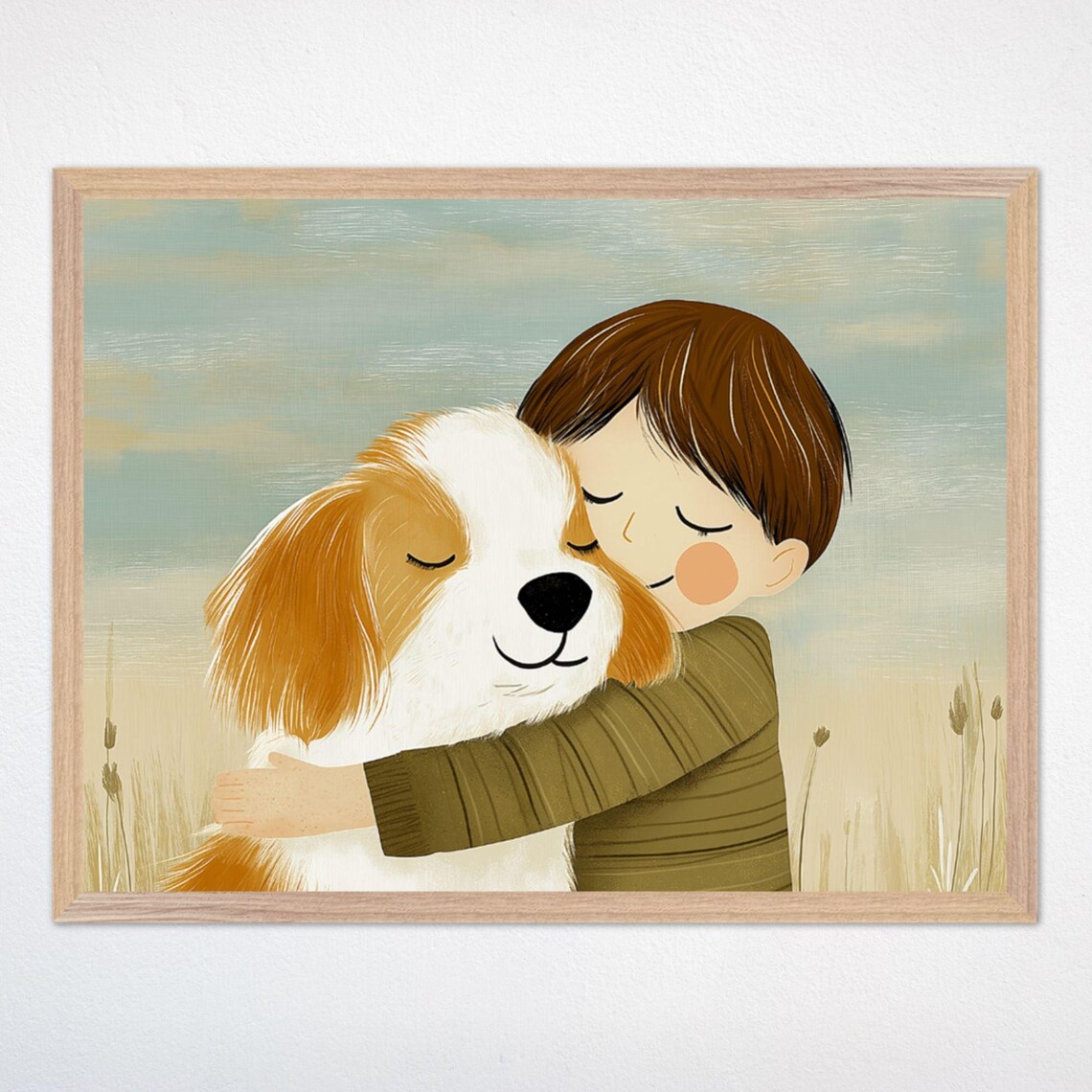 Boy Hugging His Puppy Heartwarming Best Friends Scene Poster