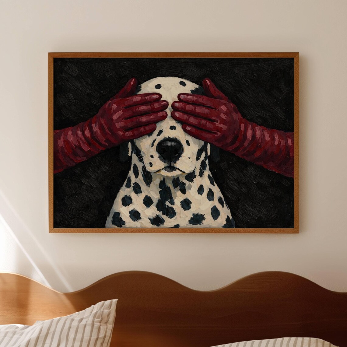 Dalmatian Peekaboo Red Gloves Fun Dog Portrait Humorous Wall Art