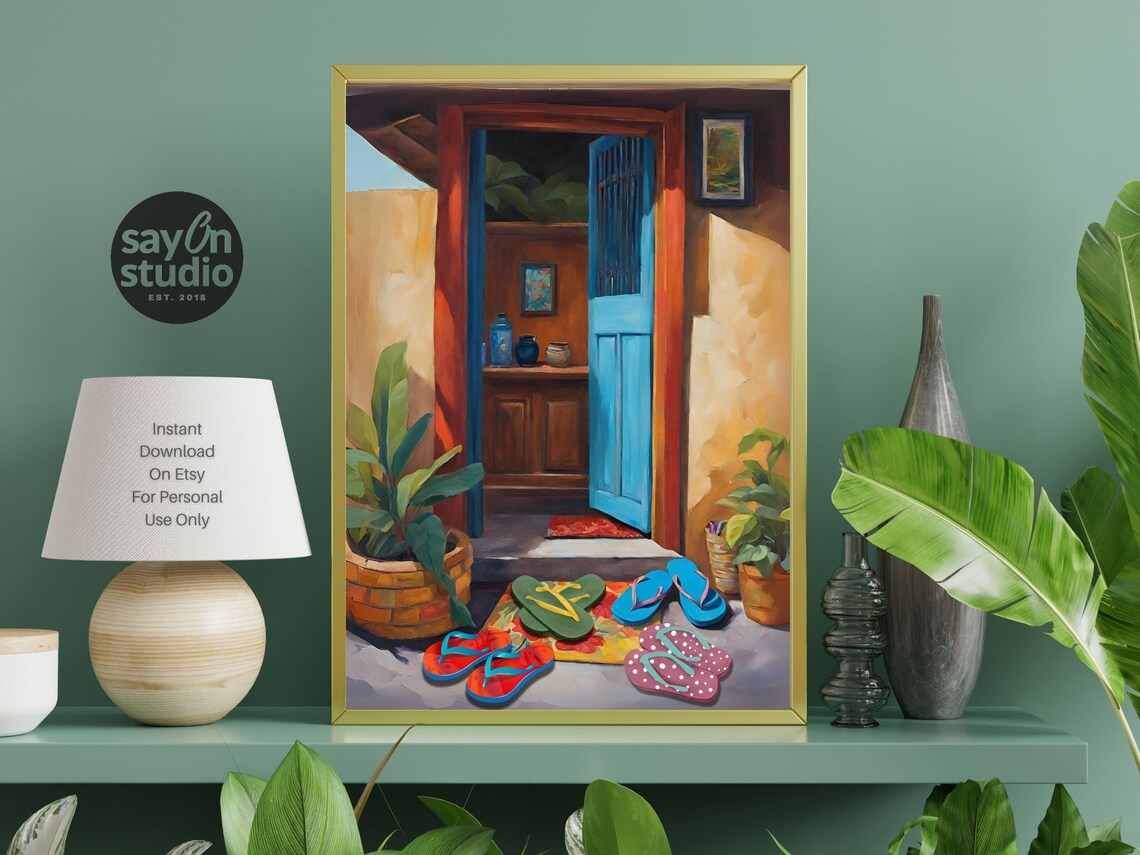 Filipino Shoes Off Doorway Painting Colorful Welcome Entryway Poster - Image 2