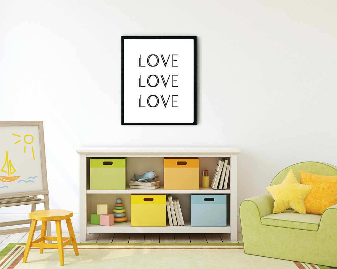 Love Love Love Repeated Typography Minimalist Black White Wall Poster - Image 2