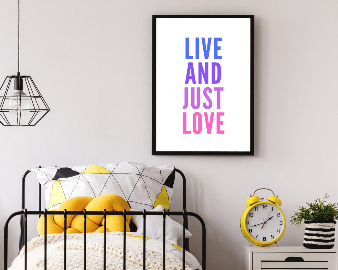 Live and Just Love Pink Blue Gradient Minimalist Quote Poster - Image 5