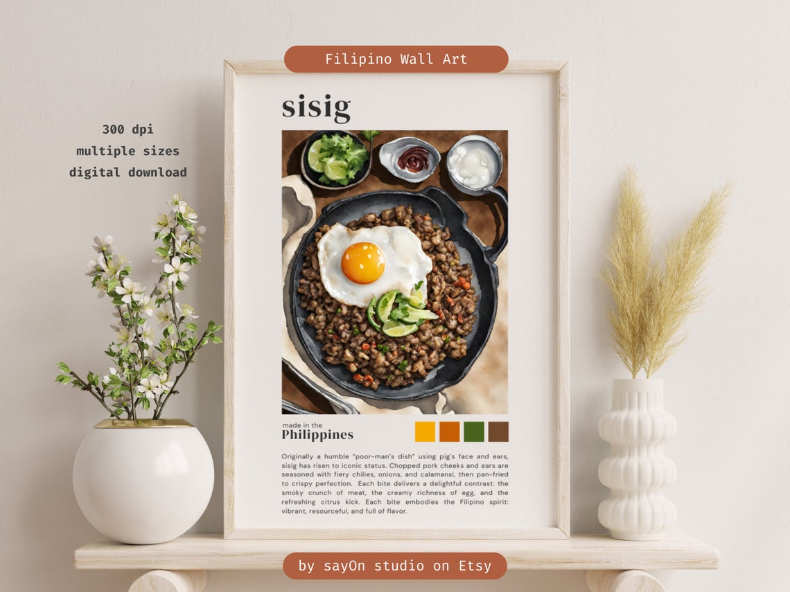 Filipino Sisig Sizzling Pork Dish Watercolor Kitchen Decor Poster