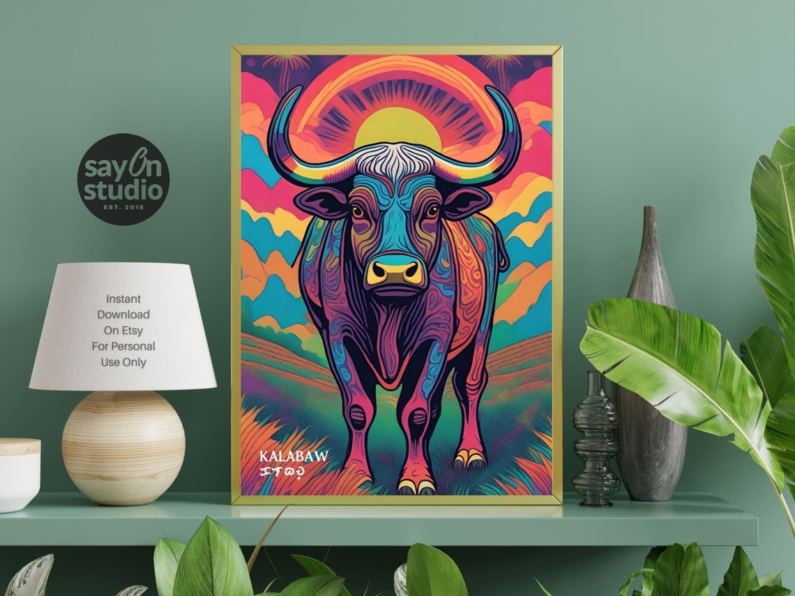 Philippine Carabao Kalabaw Psychedelic Rainbow Sunset Animal Poster - Image 5