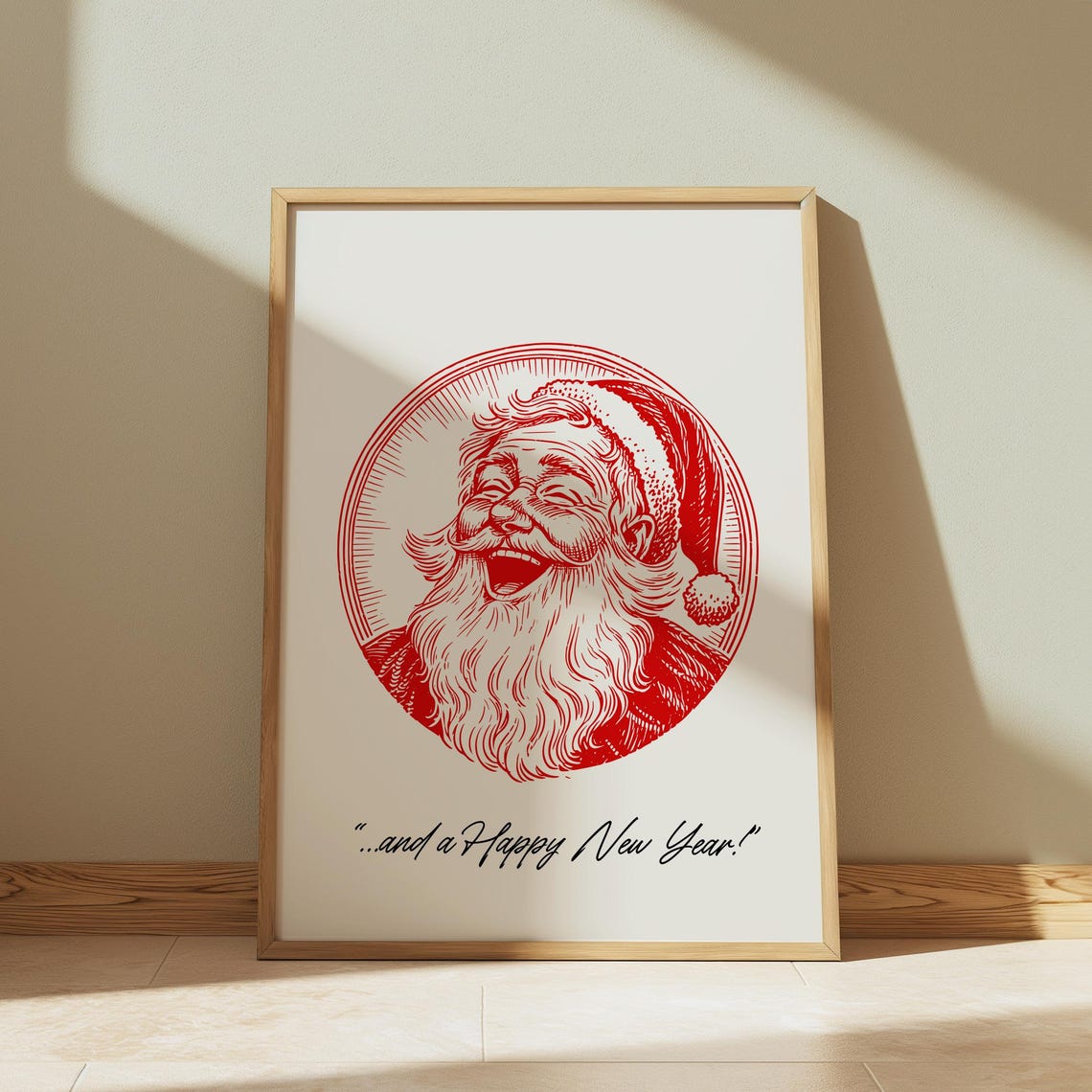 Vintage Red Santa Claus Laughing Cheerful Happy New Year Print - Image 3