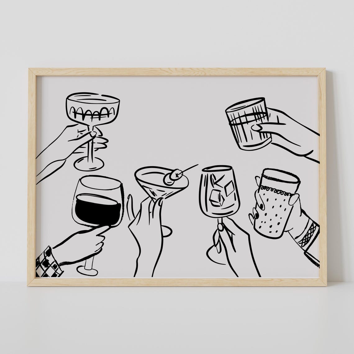 Black Line Art Cheers Toast Cocktail Glasses Modern Party Poster - Image 2