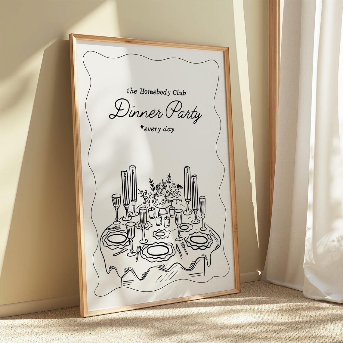 The Homebody Club Dinner Party Black Hand Drawn Kitchen Wall Print - Image 3