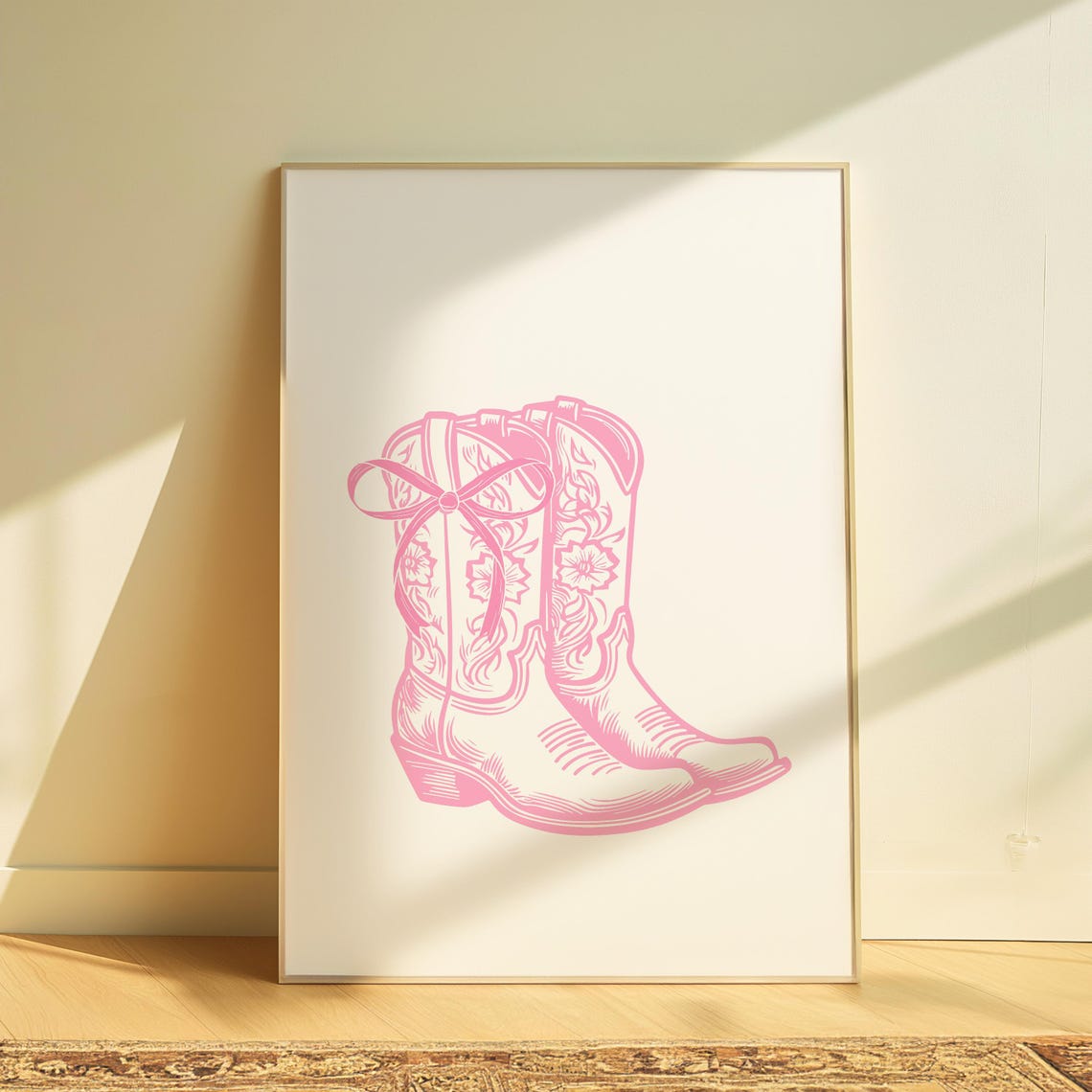 Pink Cowboy Boots Western Line Art Girly Boho Room Decor Poster - Image 3