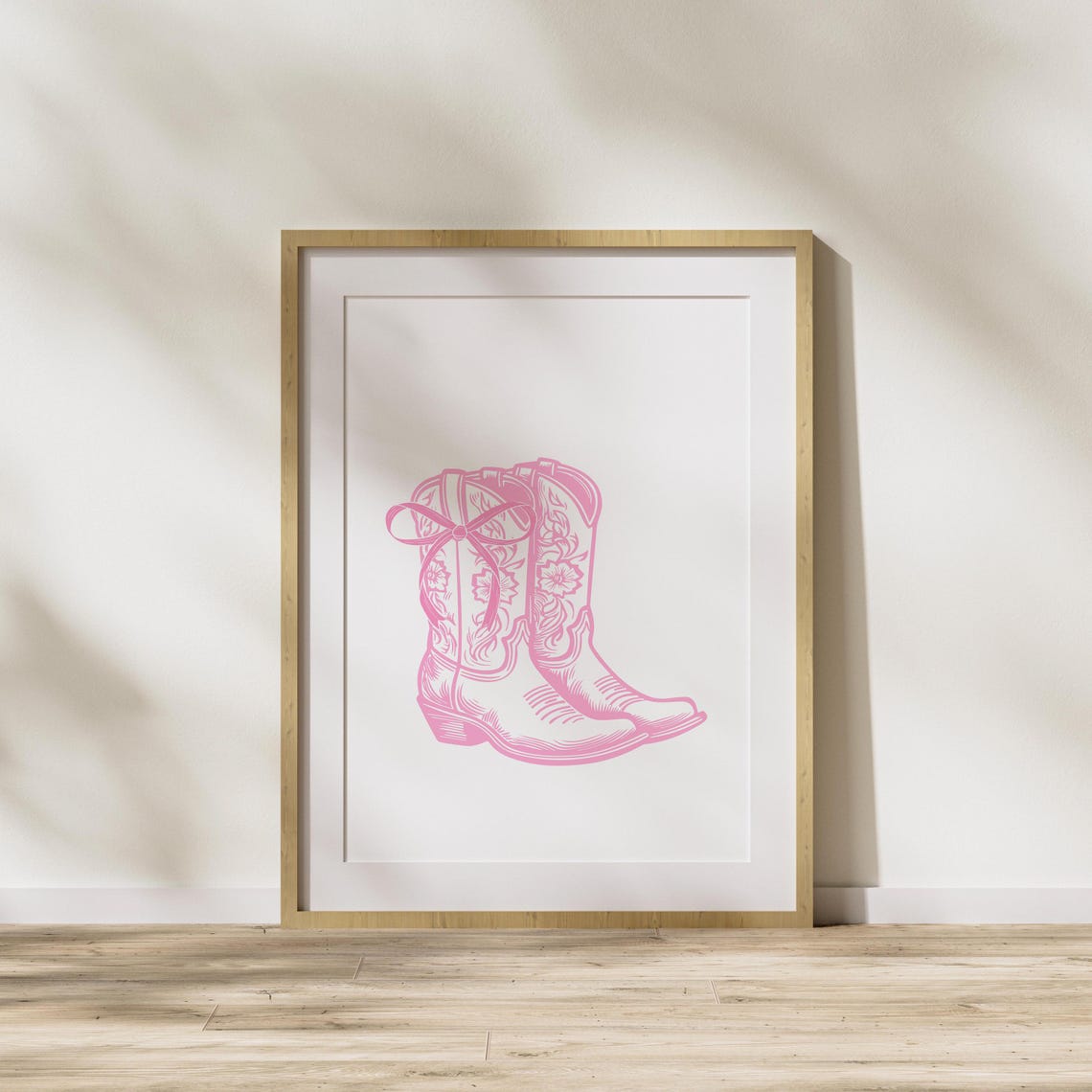 Pink Cowboy Boots Western Line Art Girly Boho Room Decor Poster - Image 2
