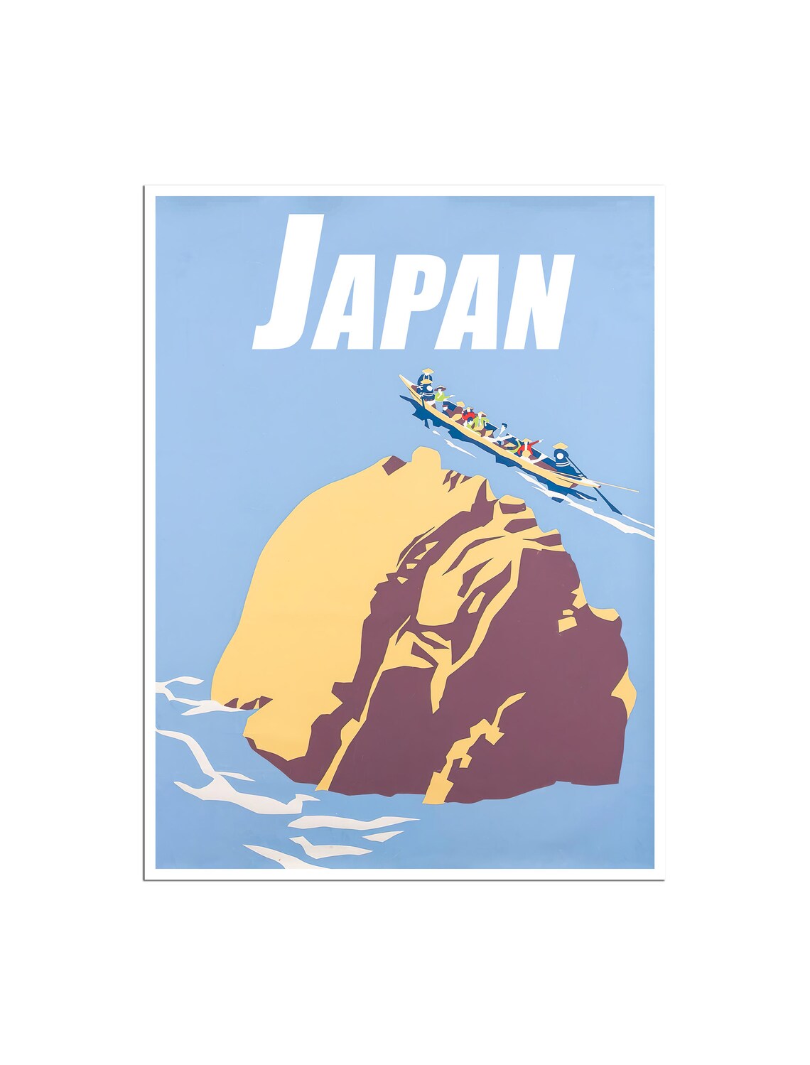 Japan Wooden Boat Rock Island Coastal Sea Vintage Travel Poster