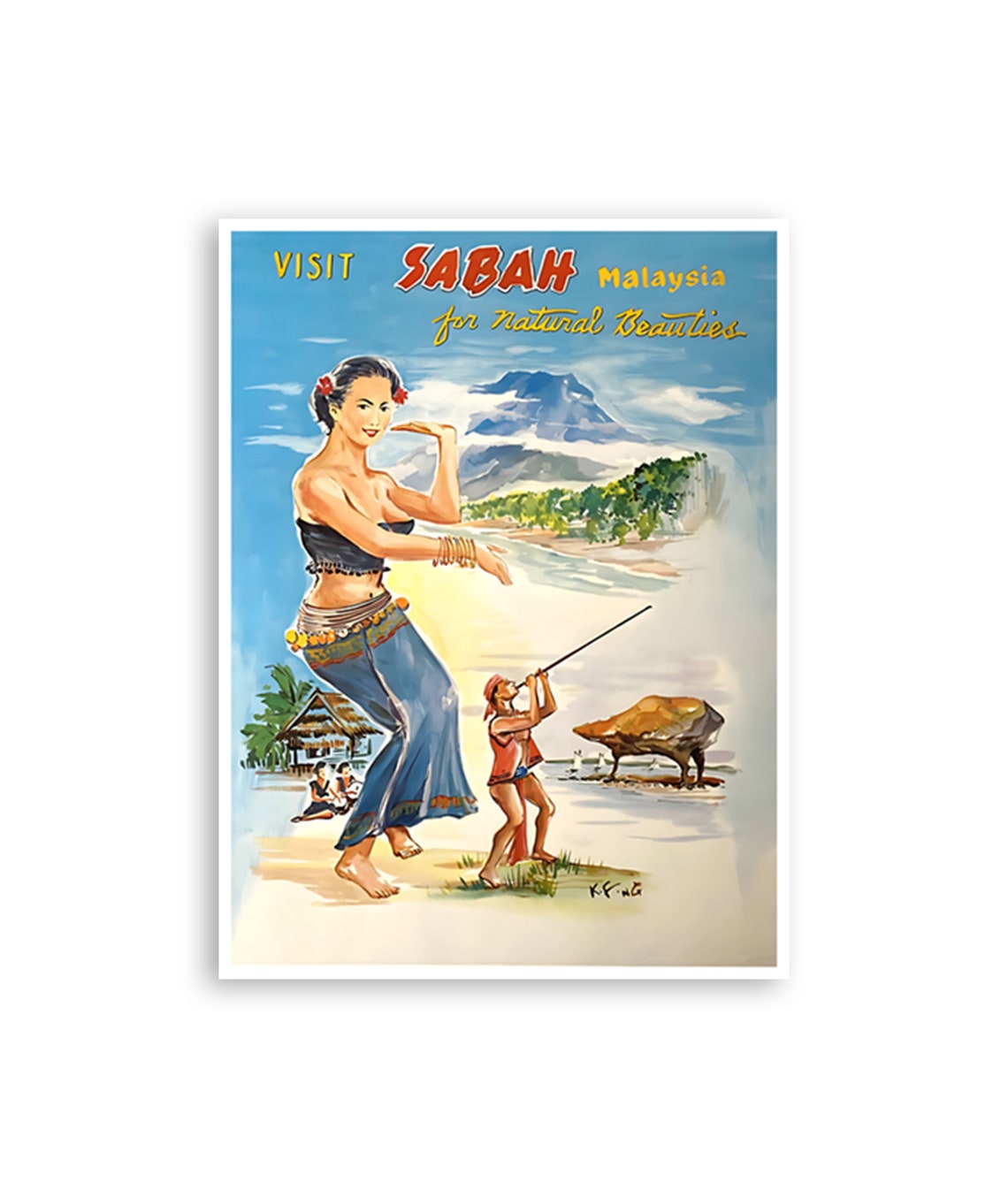 Sabah Malaysia Natural Beauties Dancer Vintage Travel Poster