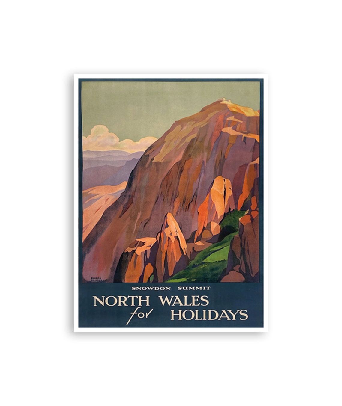 Snowdon Summit North Wales Vintage Travel Poster Roger Broders Art