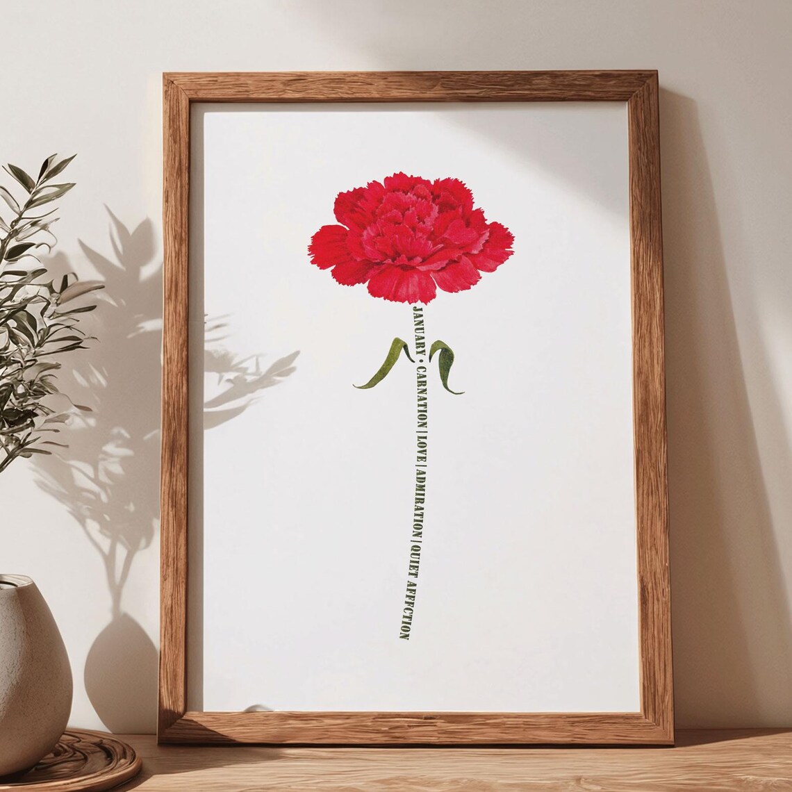 January Birth Flower Red Carnation Botanical Watercolor Poster