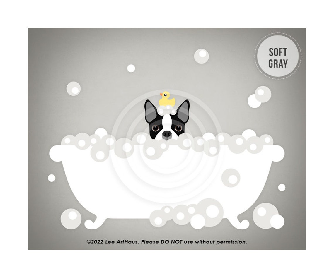 Boston Terrier In Bubble Bath With Rubber Duck Funny Dog Art Poster - Image 3