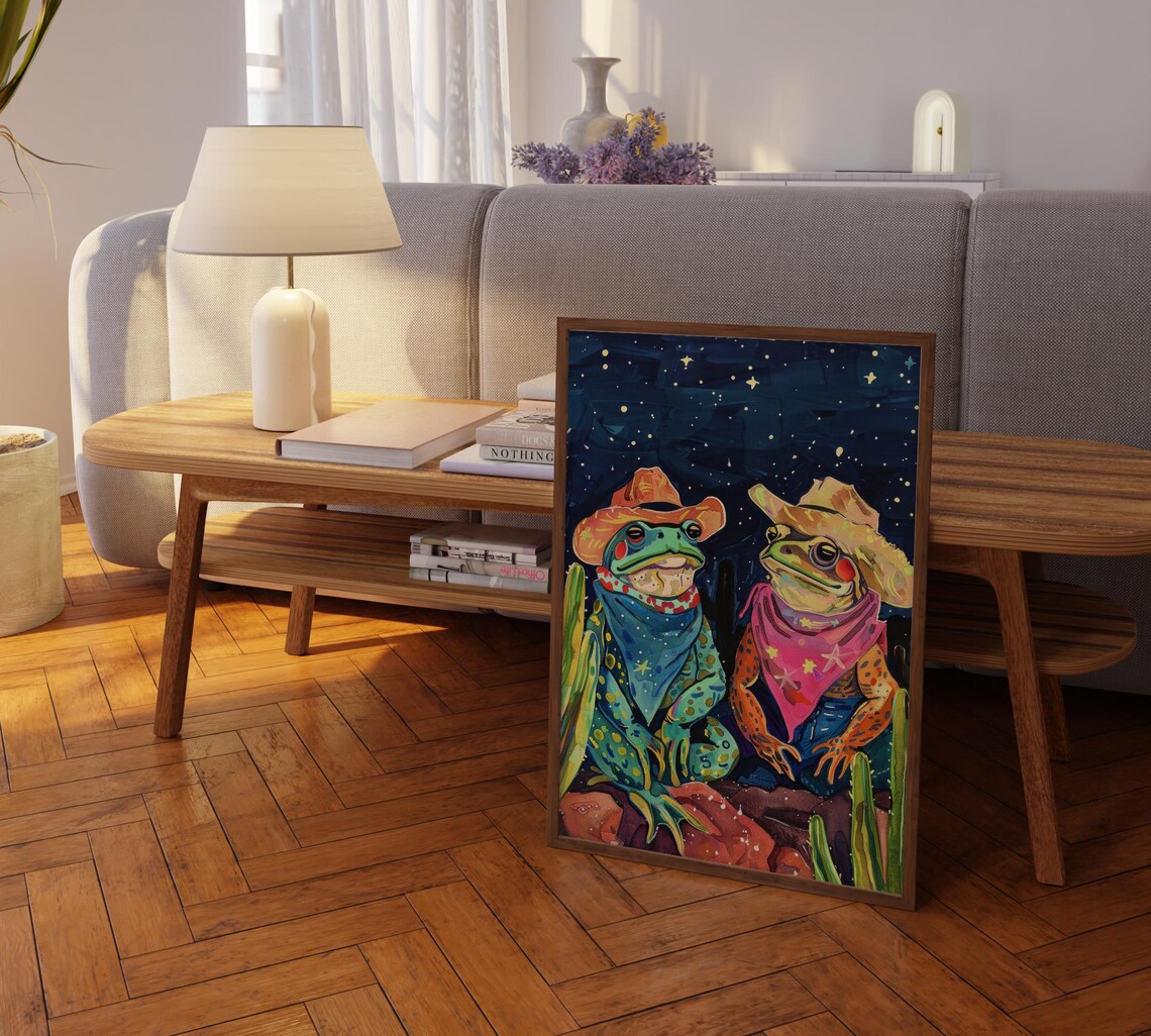 Cowboy Frog Oil Painting Art Print, Whimsical Toad - Image 2