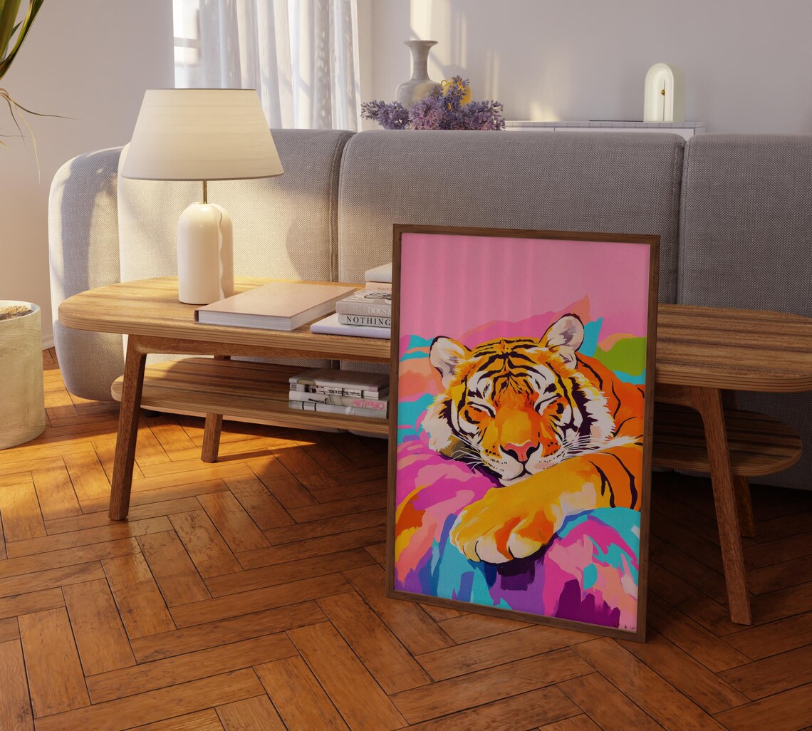 Sleeping Tiger Front View With Paw Over Edge Maximalist Poster - Image 2