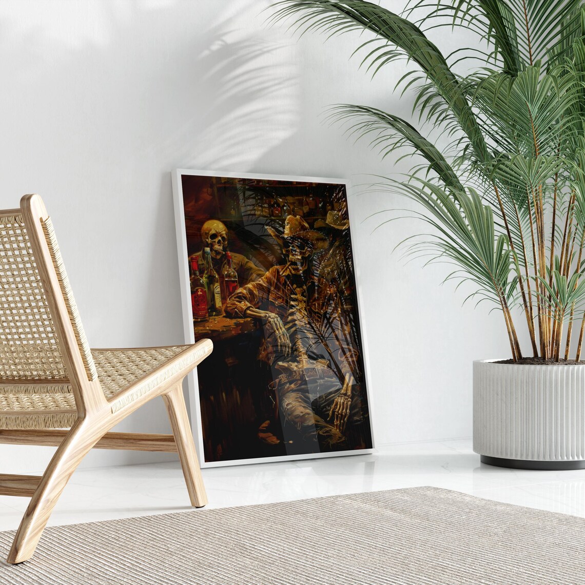 Skeleton Cowboy in a Bar, Western Oil Painting Print - Image 3