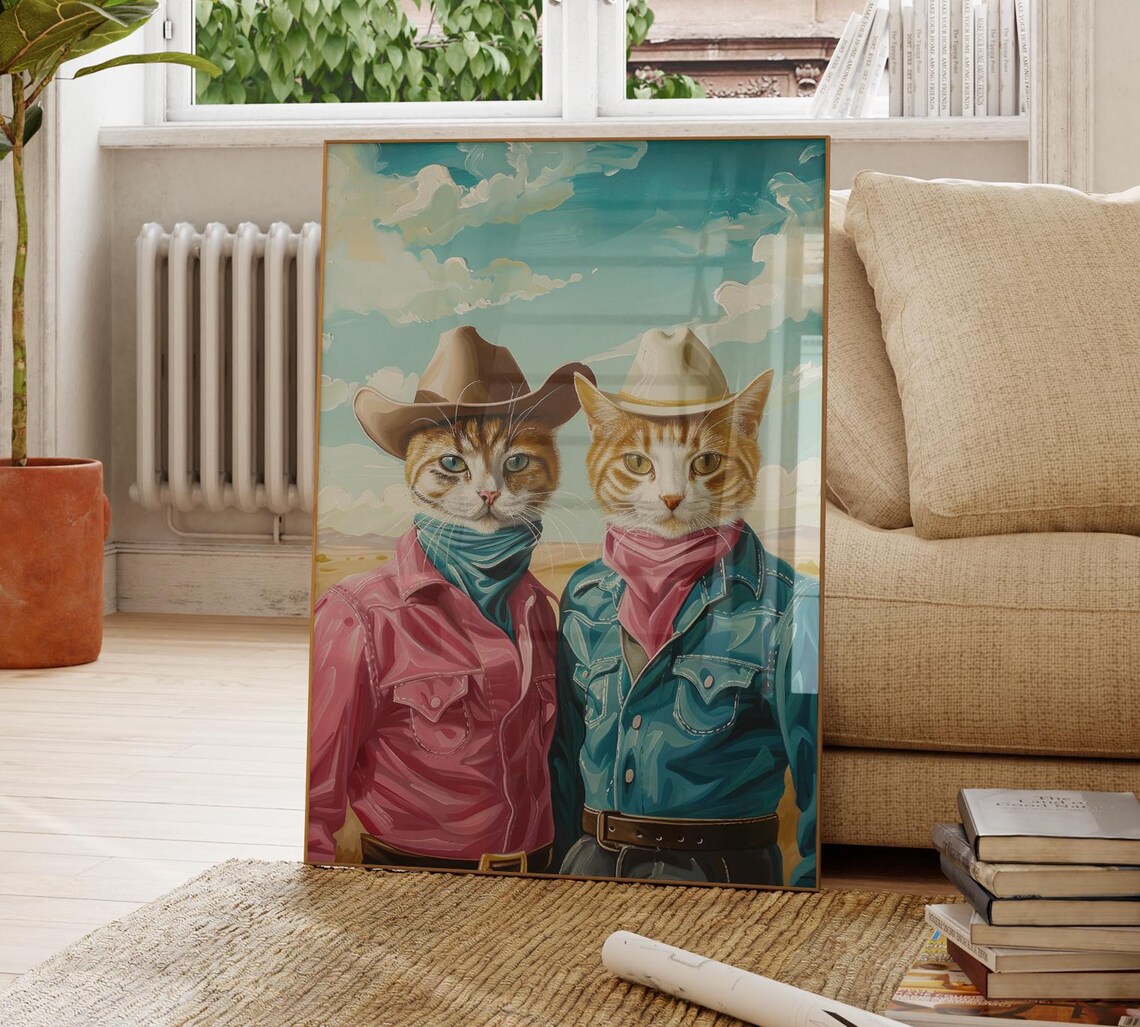 Cowboy Cats Oil Painting Poster with Two Orange Tabby Cowboys - Image 4