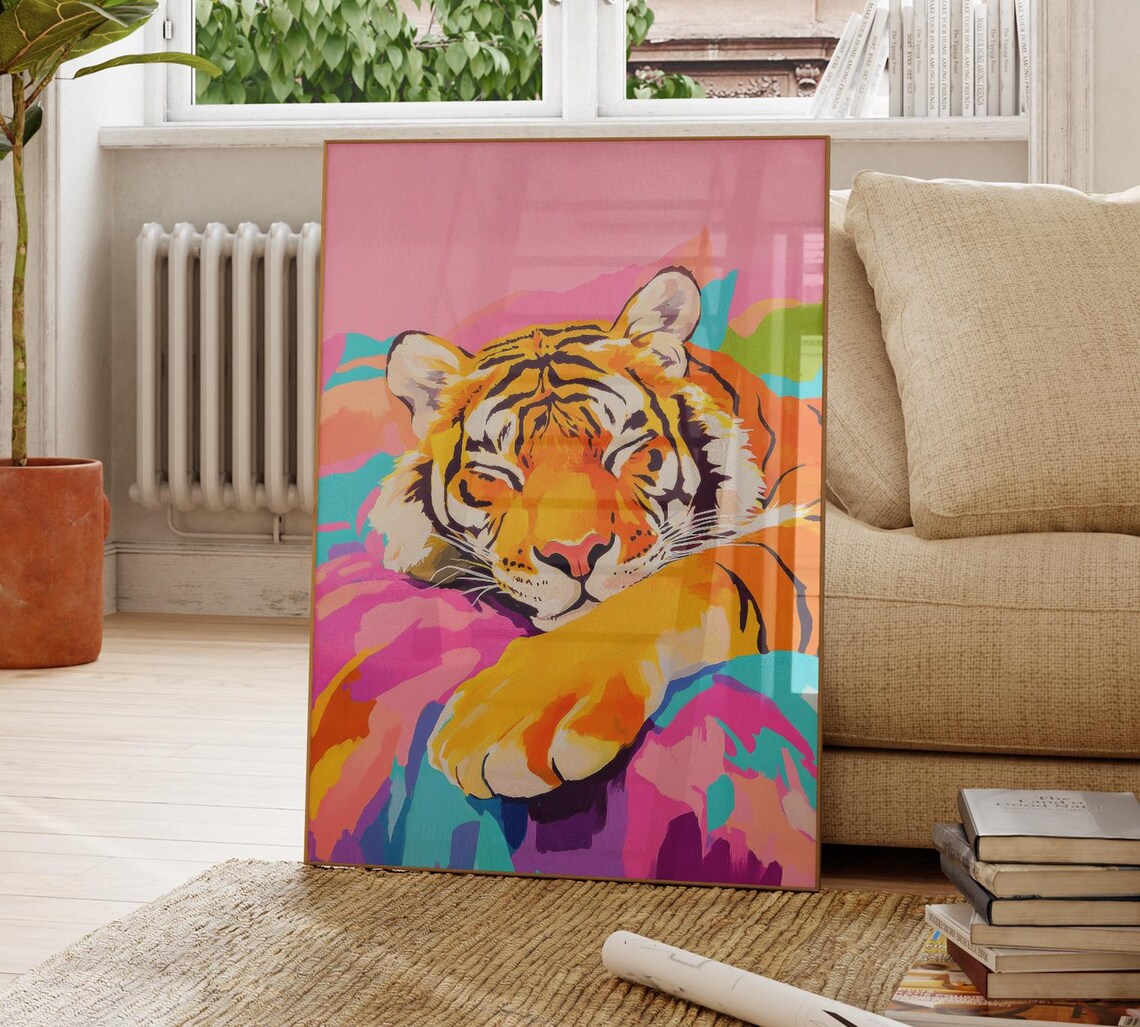 Sleeping Tiger Front View With Paw Over Edge Maximalist Poster - Image 4