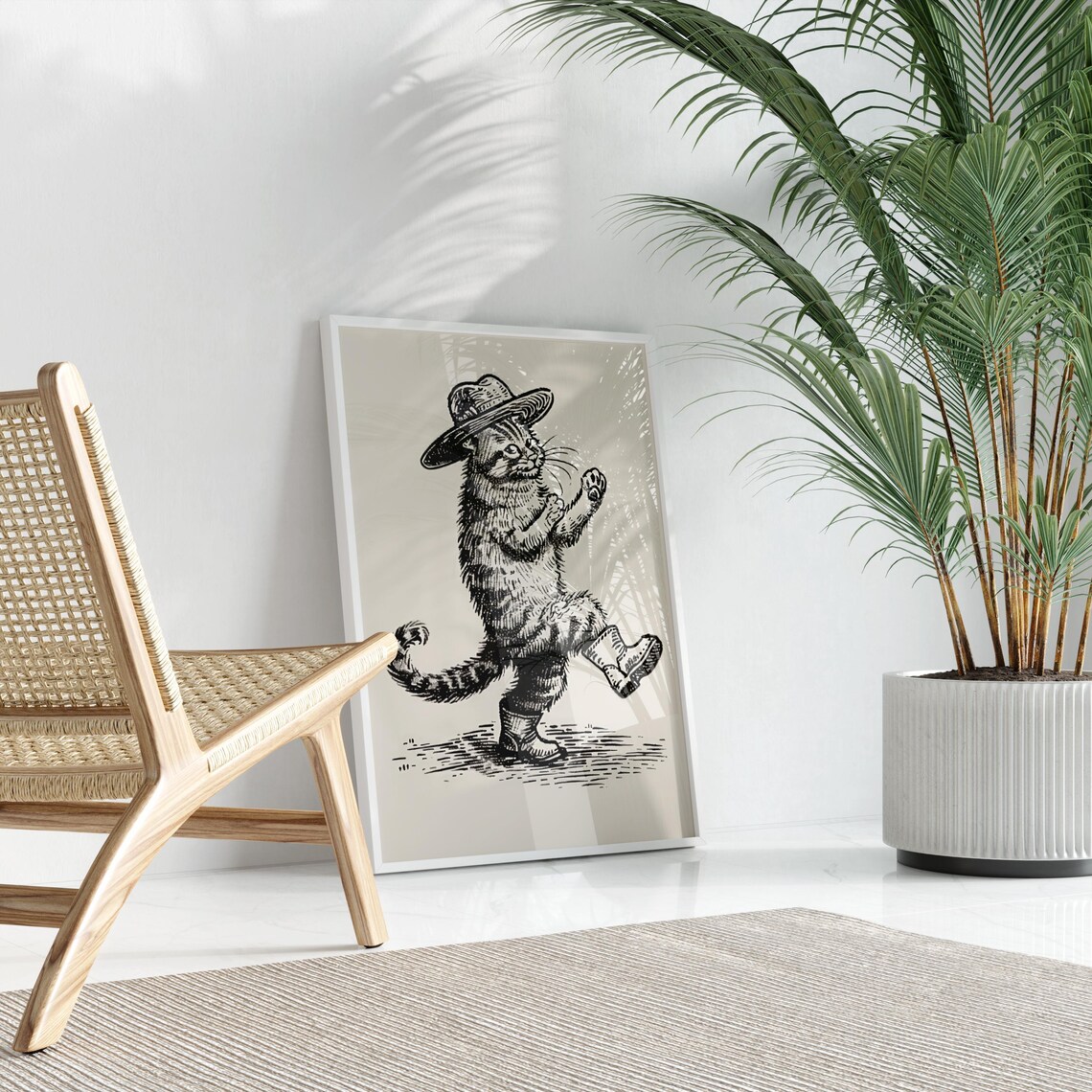Strutting Cowboy Cat Dance Move Wide Brim Hat Western Sketch Poster - Image 3
