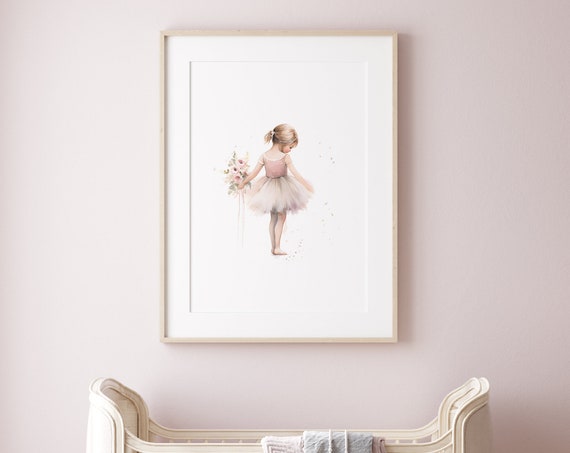 Ballerina Nursery Decor Watercolor Blonde Baby Print Instant
