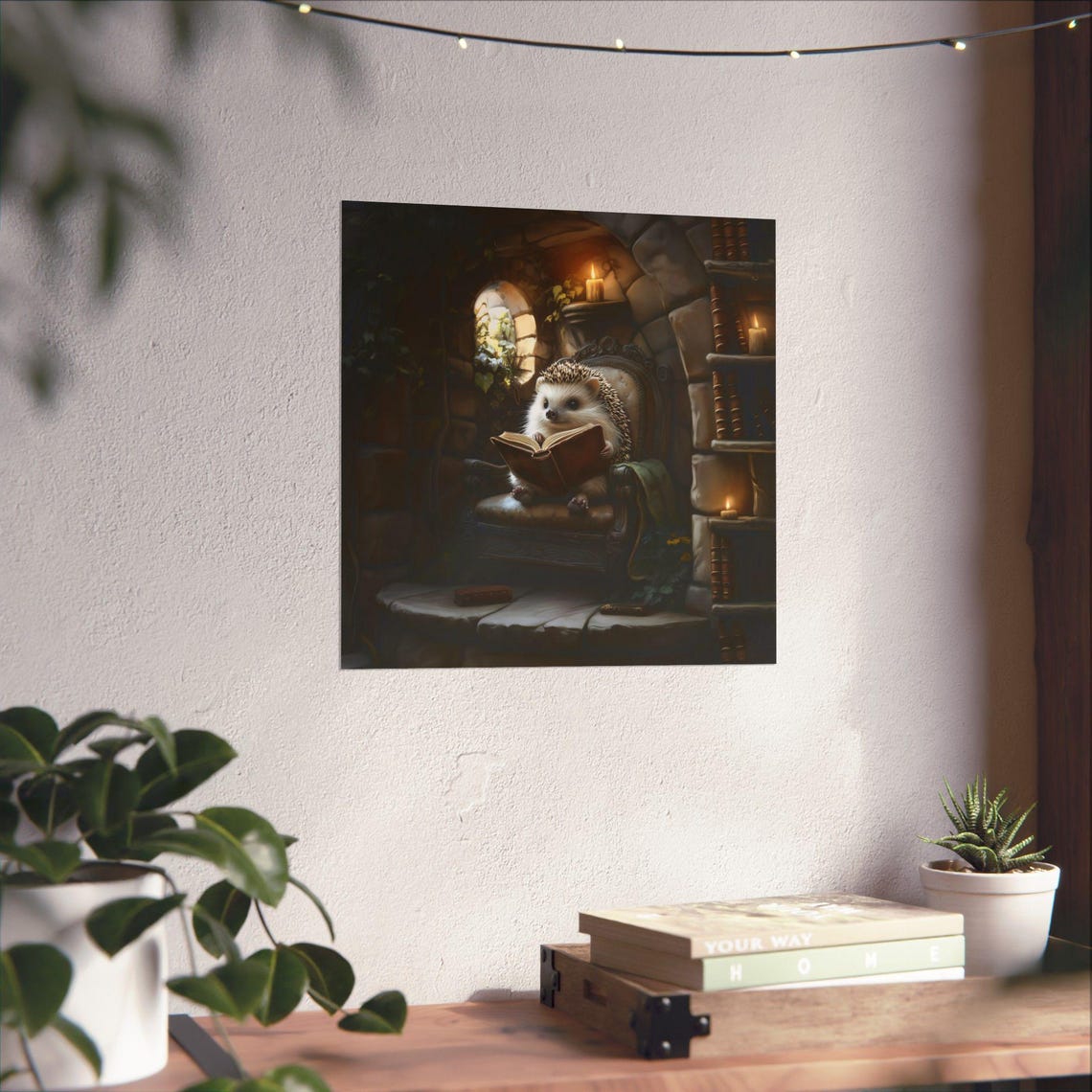 Cute Hedgehog Reading In A Vintage Library Cozy Book Lover Poster