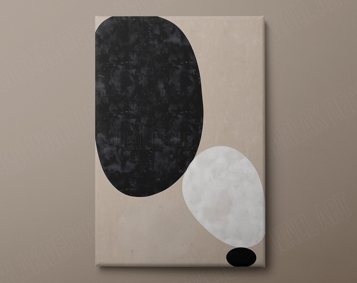Beige Black Minimalist Oval Shapes Modern Abstract Neutral Wall Art