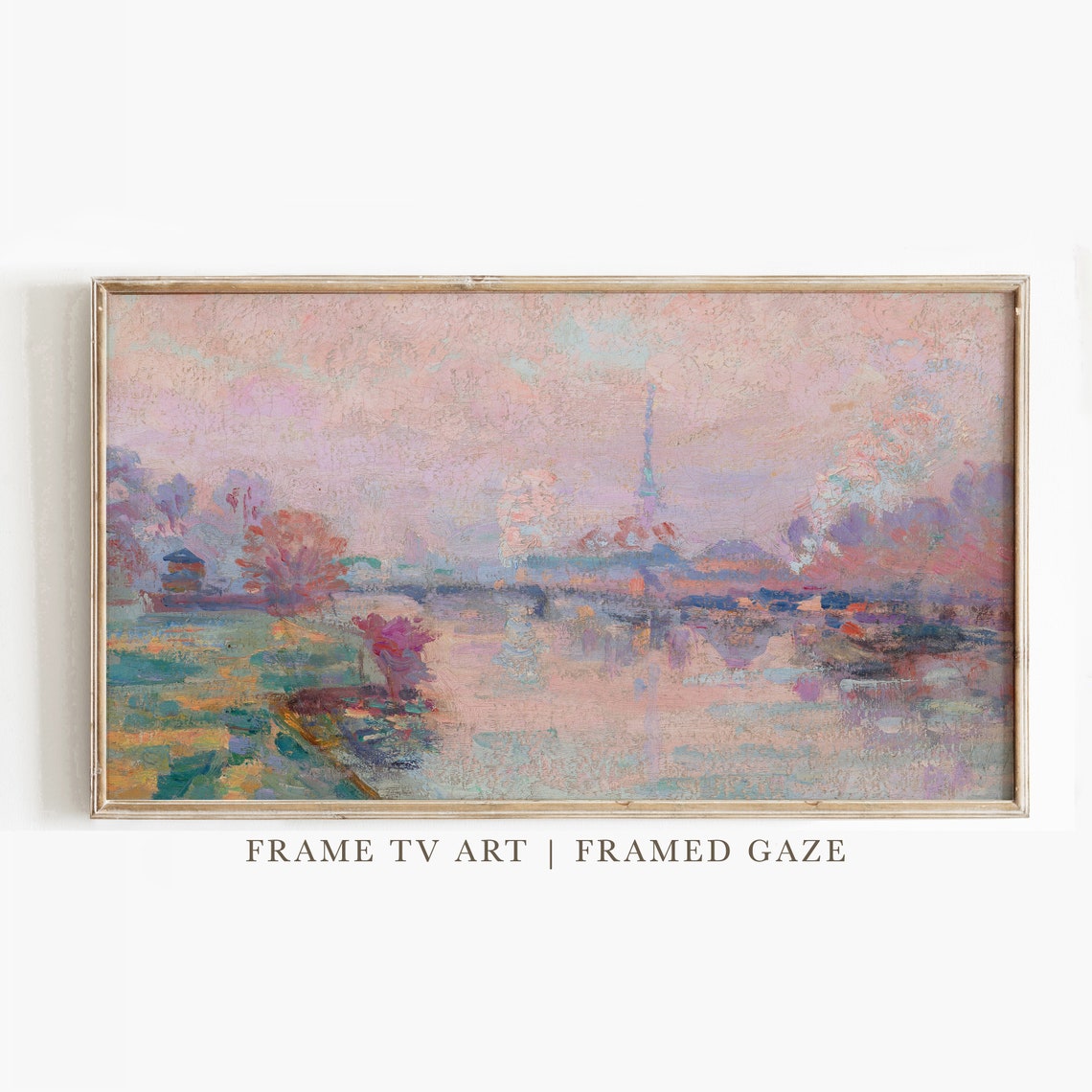Paris Eiffel Tower Pink Sunset Seine River Impressionist Poster