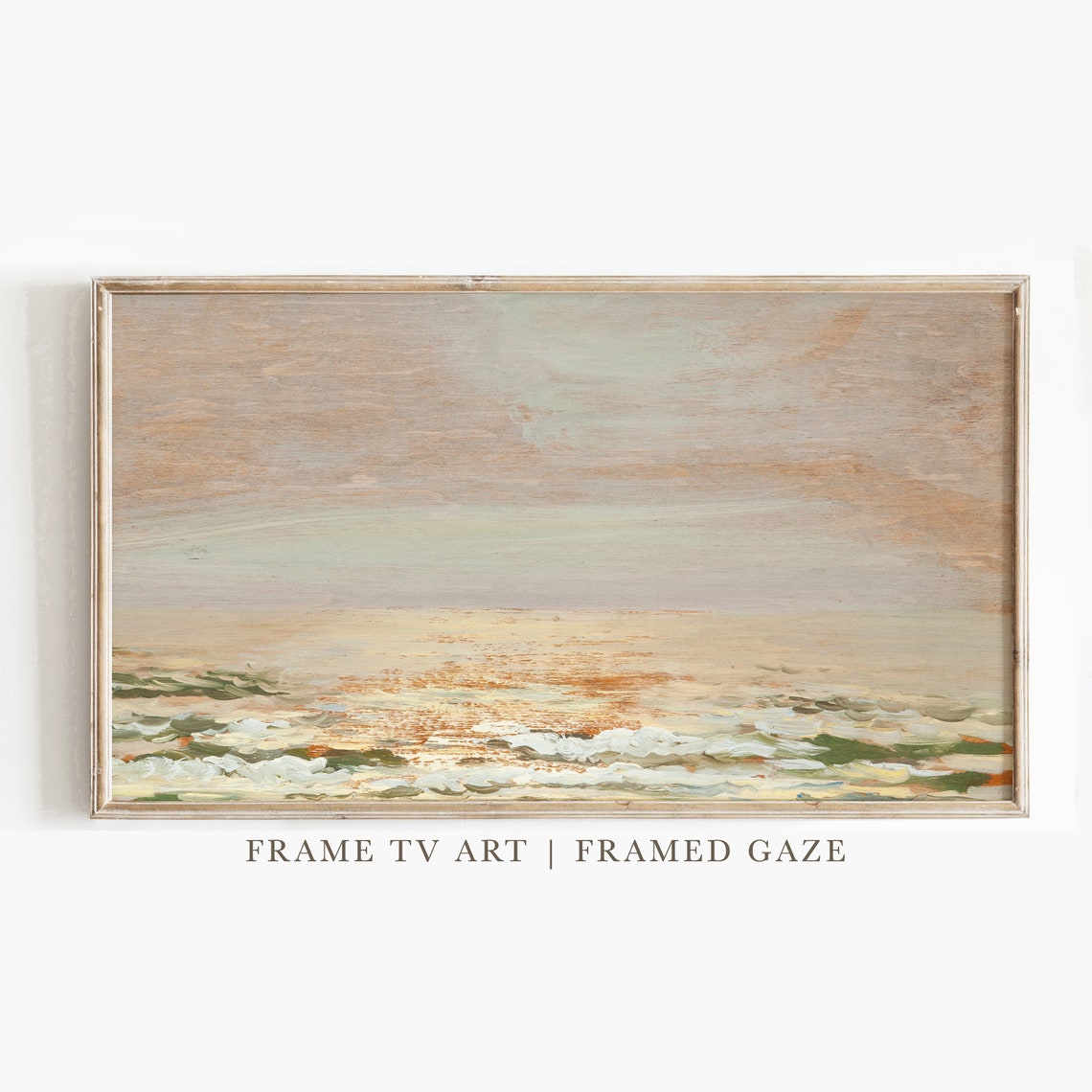 Hazy Neutral Ocean Dawn Minimal Calm Seascape Beige Tones Poster