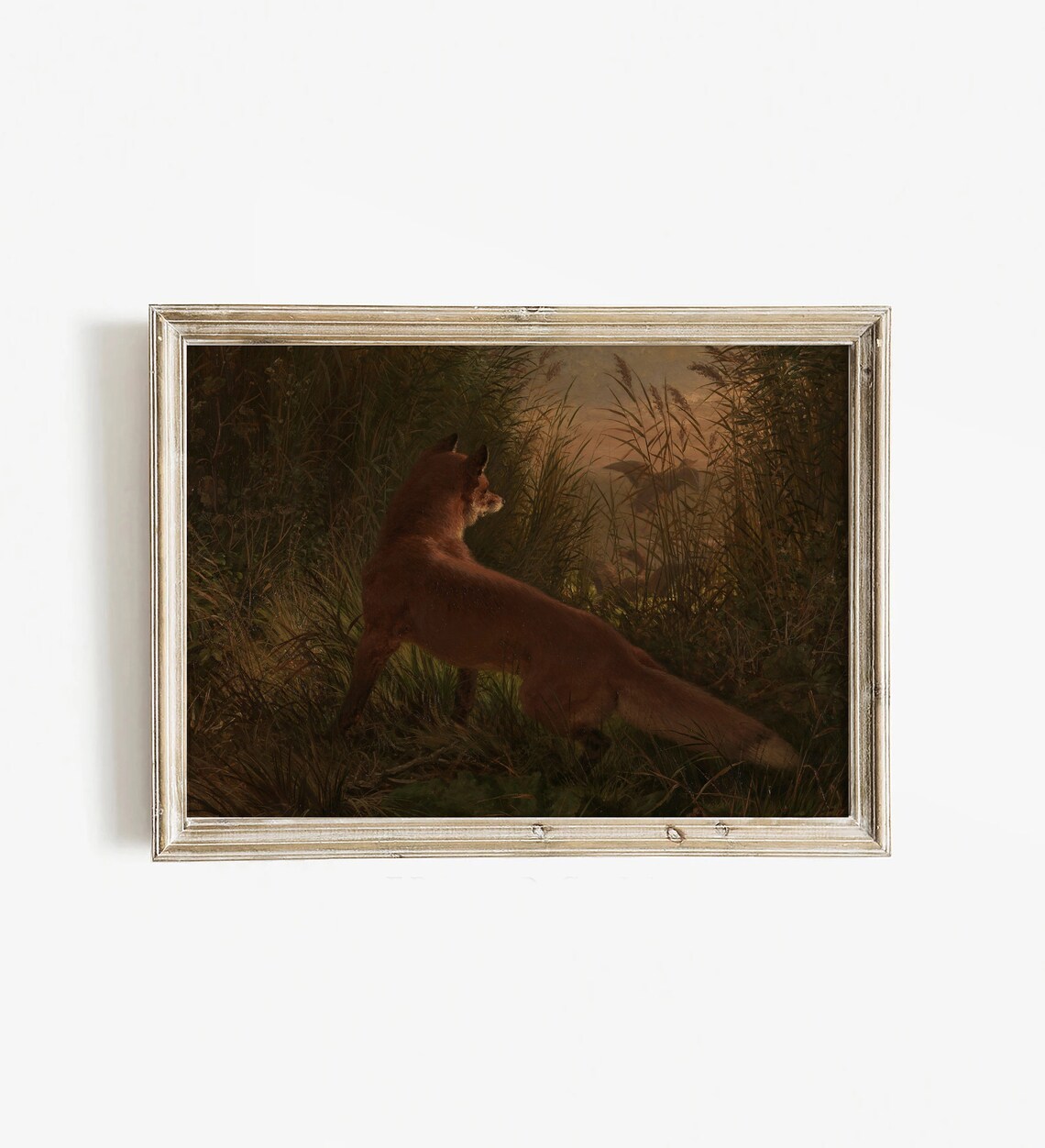 Vintage Red Fox Reeds Dusk Realistic Wildlife Oil Painting Nature Art Poster - Image 4
